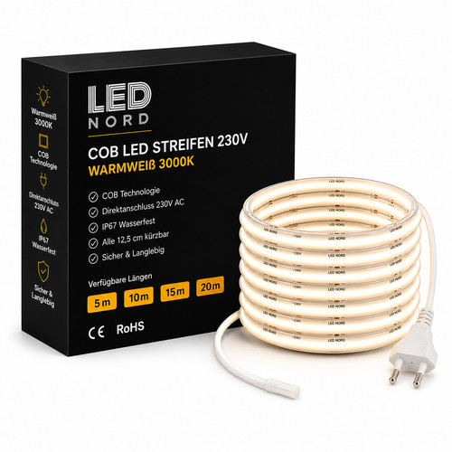 Led 230v cob streifen 3000k - 230v,